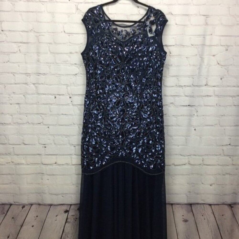 Pretty Guide 1920s Gatsby Style Dress Women’s Size XXL Navy Sequin Maxi Formal